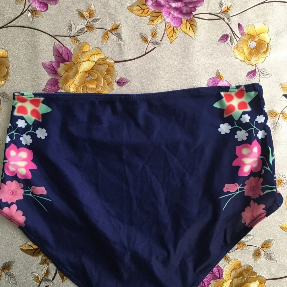 Blue Floral Two Piece Halter Swimsuit - Picture 6 of 7